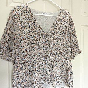 Madewell Silk Floral V-Neck Peplum Top